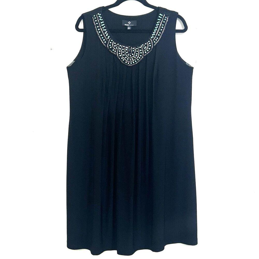 Ronni Nicole Black Knee Dress Size 16 Embroidery Stones neckline Sleeveless